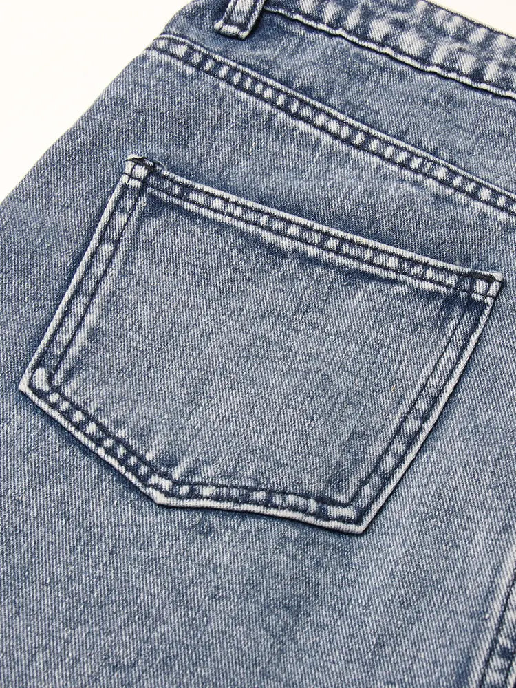 Split Denim Skirts For Women High Waist Patchwork Pocket Temperament Solid Skirt Female