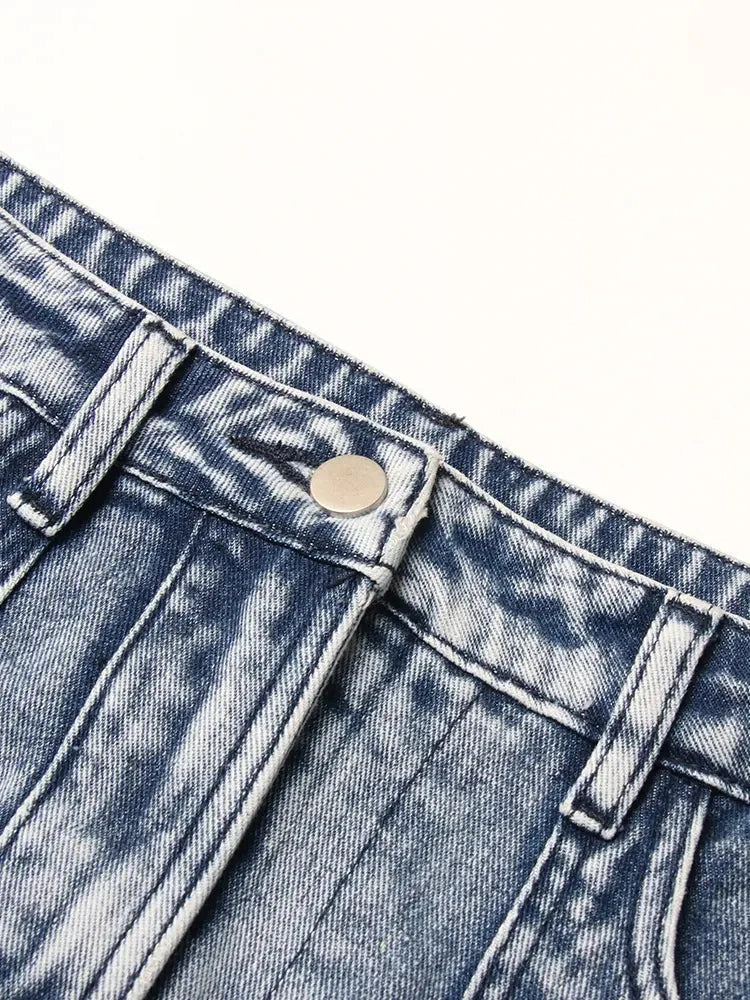 Split Denim Skirts For Women High Waist Patchwork Pocket Temperament Solid Skirt Female