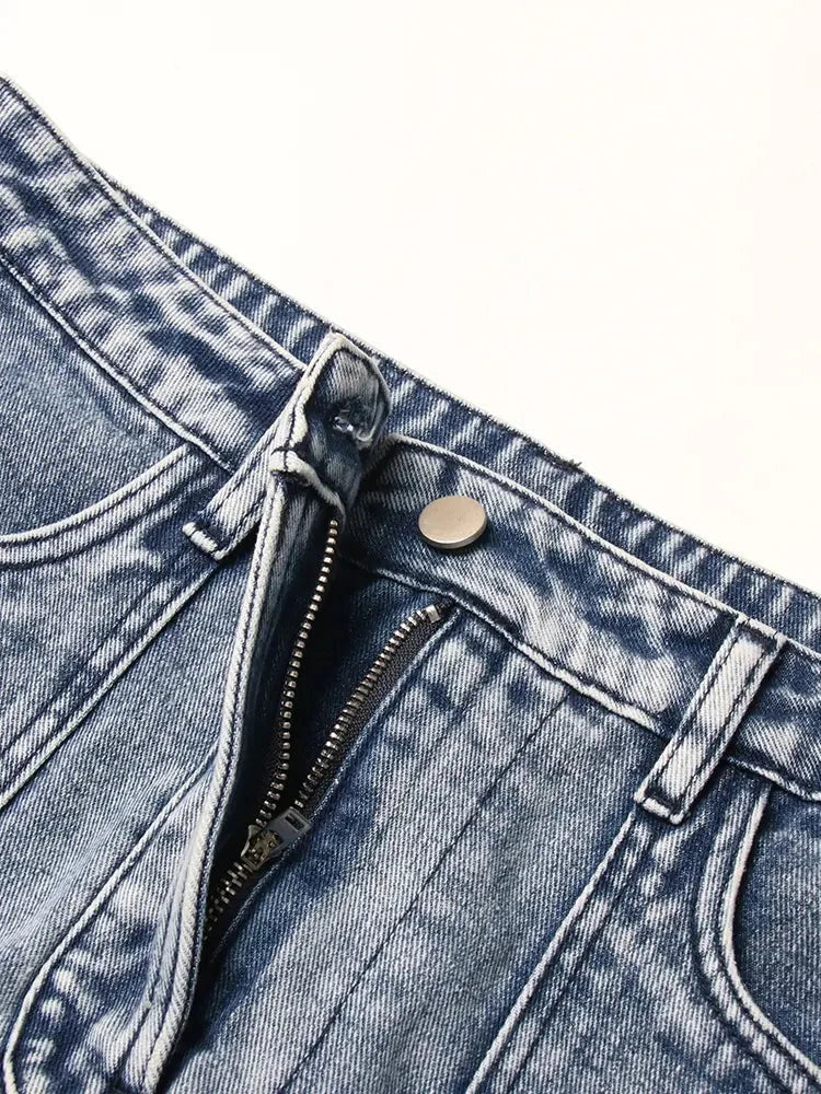 Split Denim Skirts For Women High Waist Patchwork Pocket Temperament Solid Skirt Female