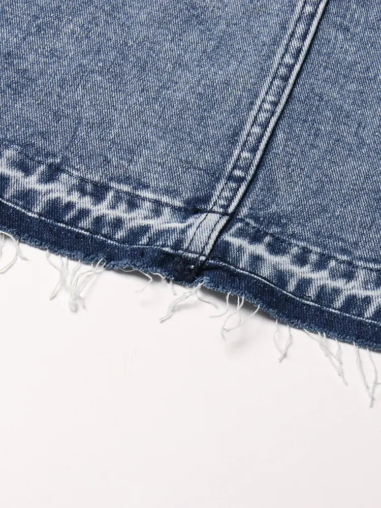 Split Denim Skirts For Women High Waist Patchwork Pocket Temperament Solid Skirt Female