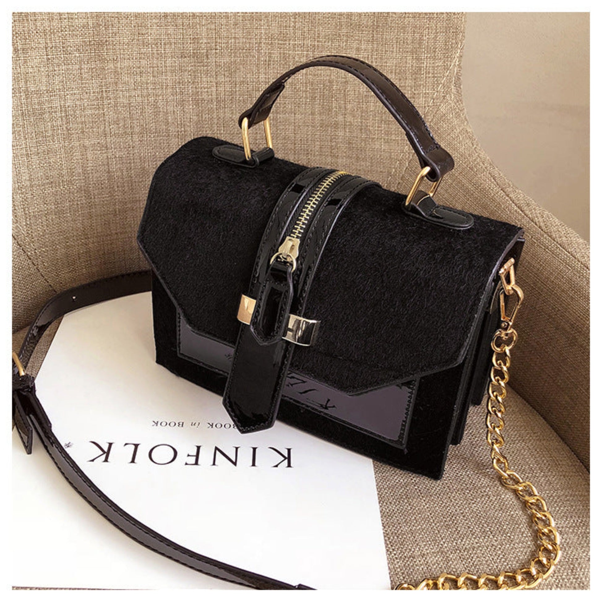 Oh Saucy Black Korean Style Leopard Print Shoulder Bag Crossbody Bags For Women With Zipper Decoration Ladies Chain Handbags