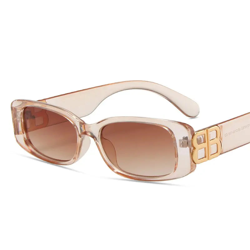 Fibobus Champagne Luxury Brand Designer Fashion Small Square Frame Sunglasses Retro Sunglasses Ladies Personality Male B Letter Glasses UV400