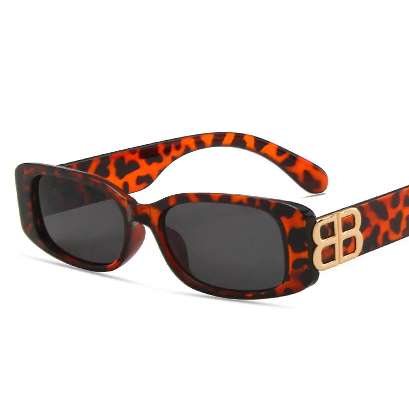 Fibobus Leopard Luxury Brand Designer Fashion Small Square Frame Sunglasses Retro Sunglasses Ladies Personality Male B Letter Glasses UV400