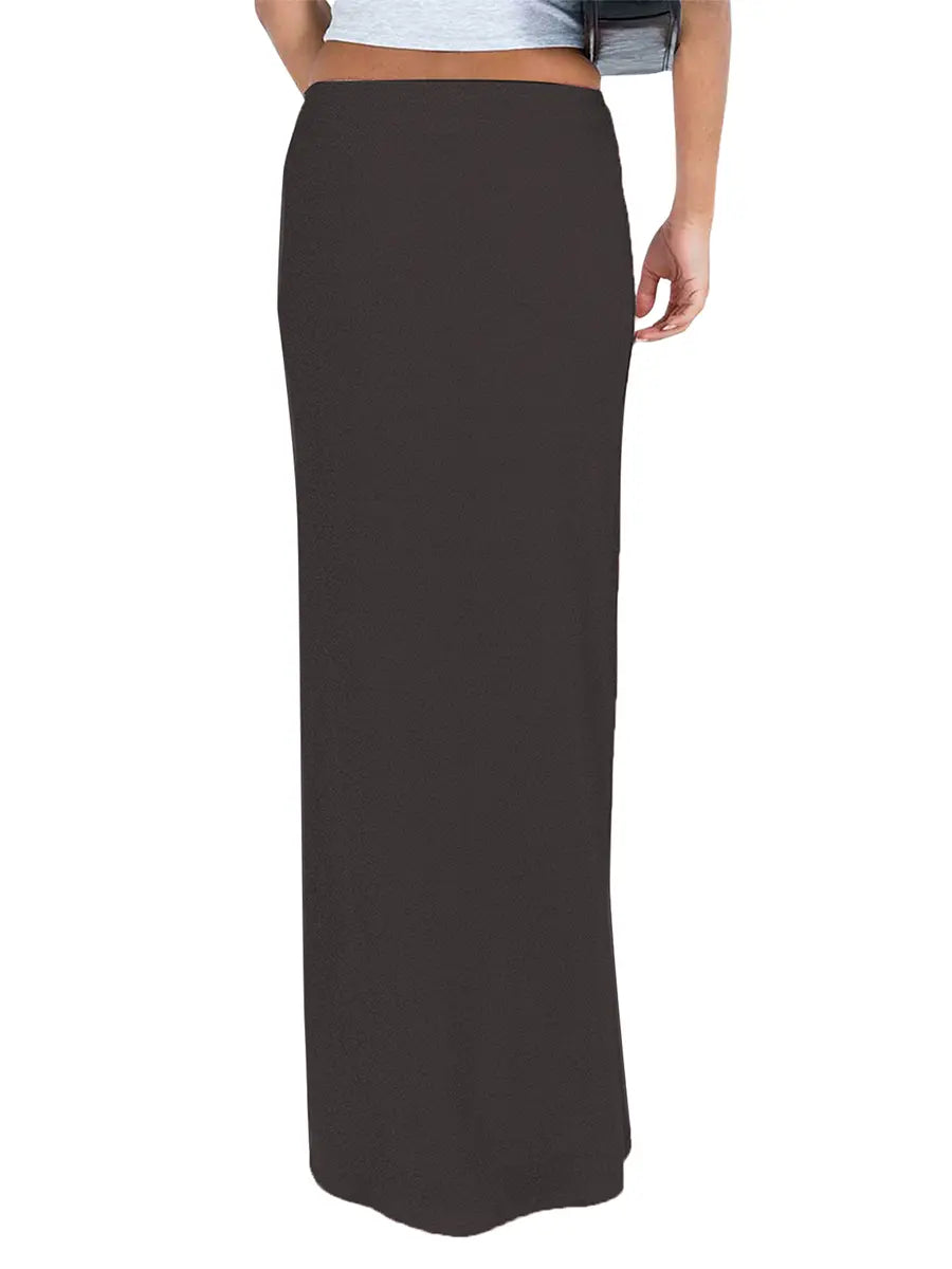 Fibobus DropShipping Sexy Solid Color Bodycon Maxi Skirt for Women - Low Waist Pencil Skirt with Elegant Design Perfect for Summer Parties and