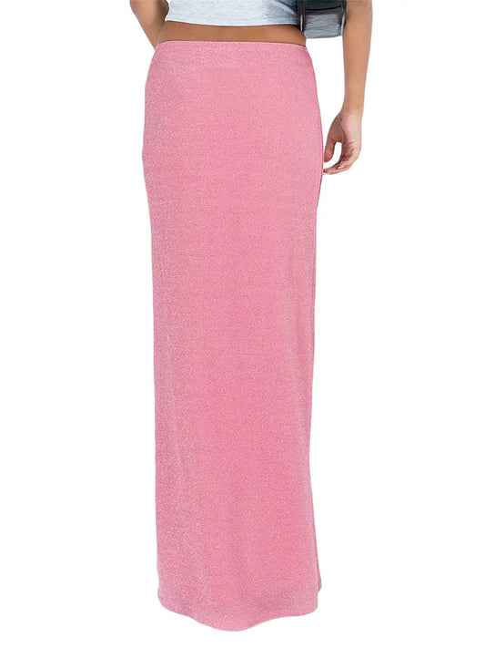 Fibobus DropShipping Sexy Solid Color Bodycon Maxi Skirt for Women - Low Waist Pencil Skirt with Elegant Design Perfect for Summer Parties and