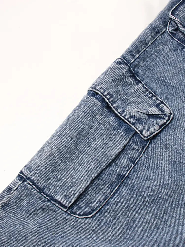 Split Denim Skirts For Women High Waist Patchwork Pocket Temperament Solid Skirt Female