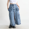 Split Denim Skirts For Women High Waist Patchwork Pocket Temperament Solid Skirt Female
