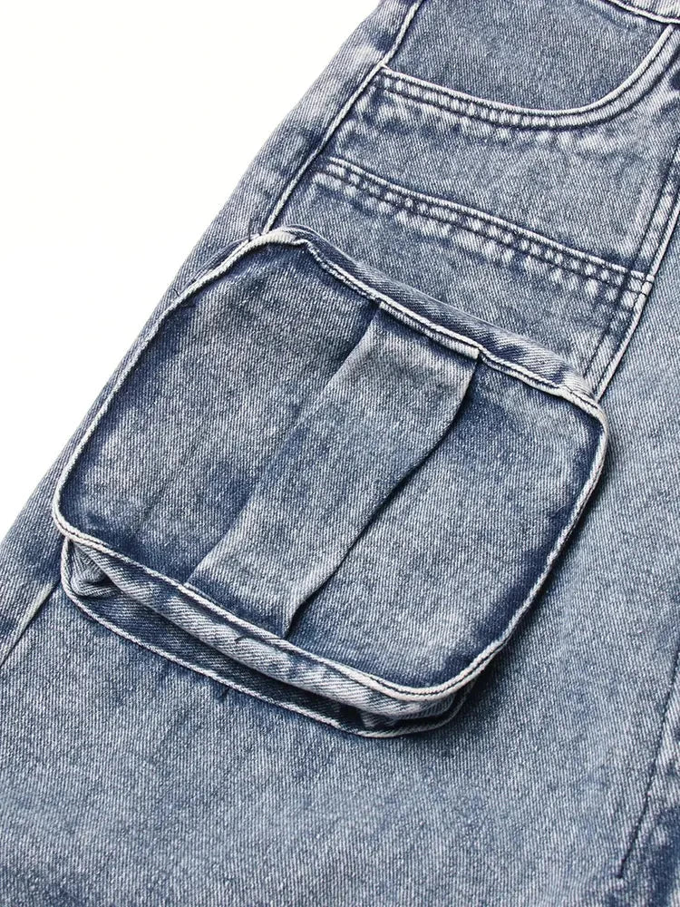 Split Denim Skirts For Women High Waist Patchwork Pocket Temperament Solid Skirt Female