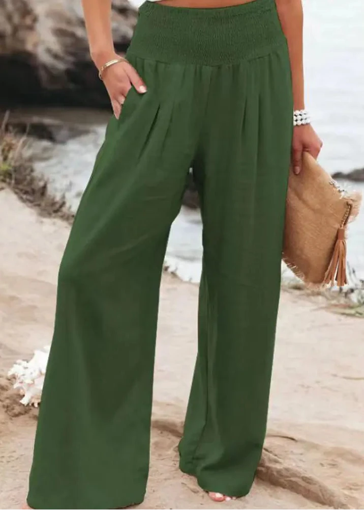 Fib Apparel & Accessories Army Green / S Wide Leg Pants Cotton Linen Loose Fitting