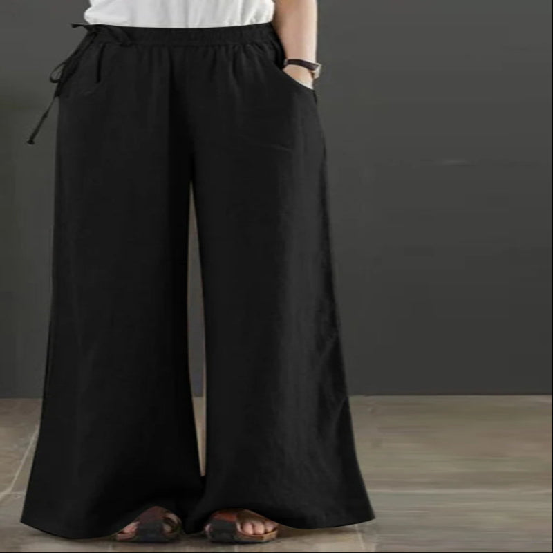 Fib Apparel & Accessories Black / S Wide Leg Pants Cotton Linen Loose Fitting