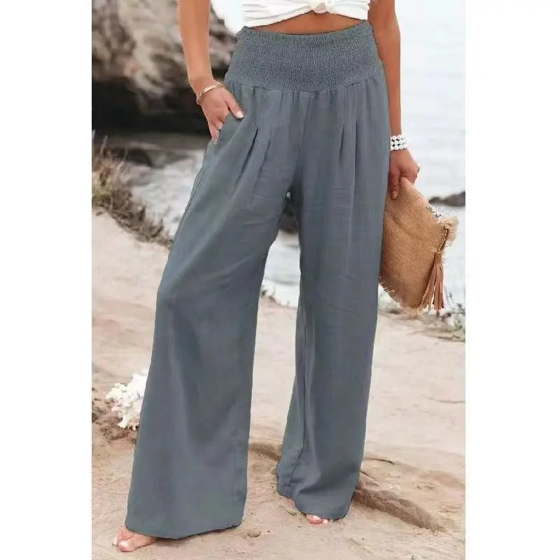 Fib Apparel & Accessories Gray / S Wide Leg Pants Cotton Linen Loose Fitting