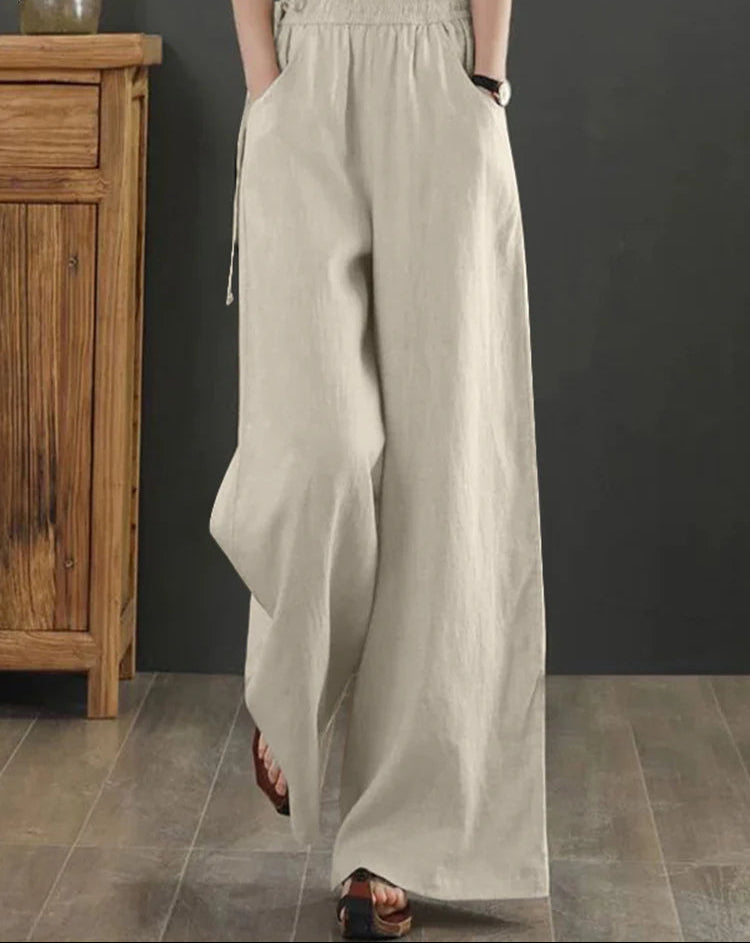 Fib Apparel & Accessories Khaki / S Wide Leg Pants Cotton Linen Loose Fitting