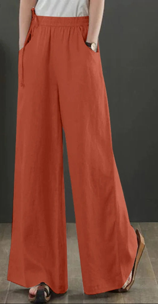 Fib Apparel & Accessories Orange Red / S Wide Leg Pants Cotton Linen Loose Fitting