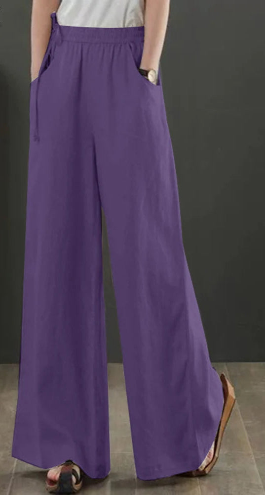 Fib Apparel & Accessories Purple / S Wide Leg Pants Cotton Linen Loose Fitting
