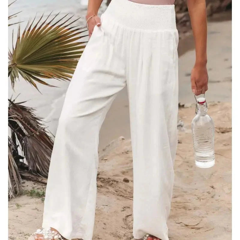 Fib Apparel & Accessories White / S Wide Leg Pants Cotton Linen Loose Fitting