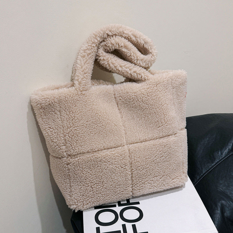 OhSaucy Bags Khaki Women's Designer Luxury Plush Bag Winter Fashion Cute Tote Handbags Large Capacity Portable Single Shoulder Furry Bags