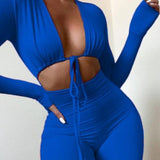 OhSaucy Apparel & Accessories M / Blue 50% off Summer Sale - Long Sleeve Body-con Jumpsuit