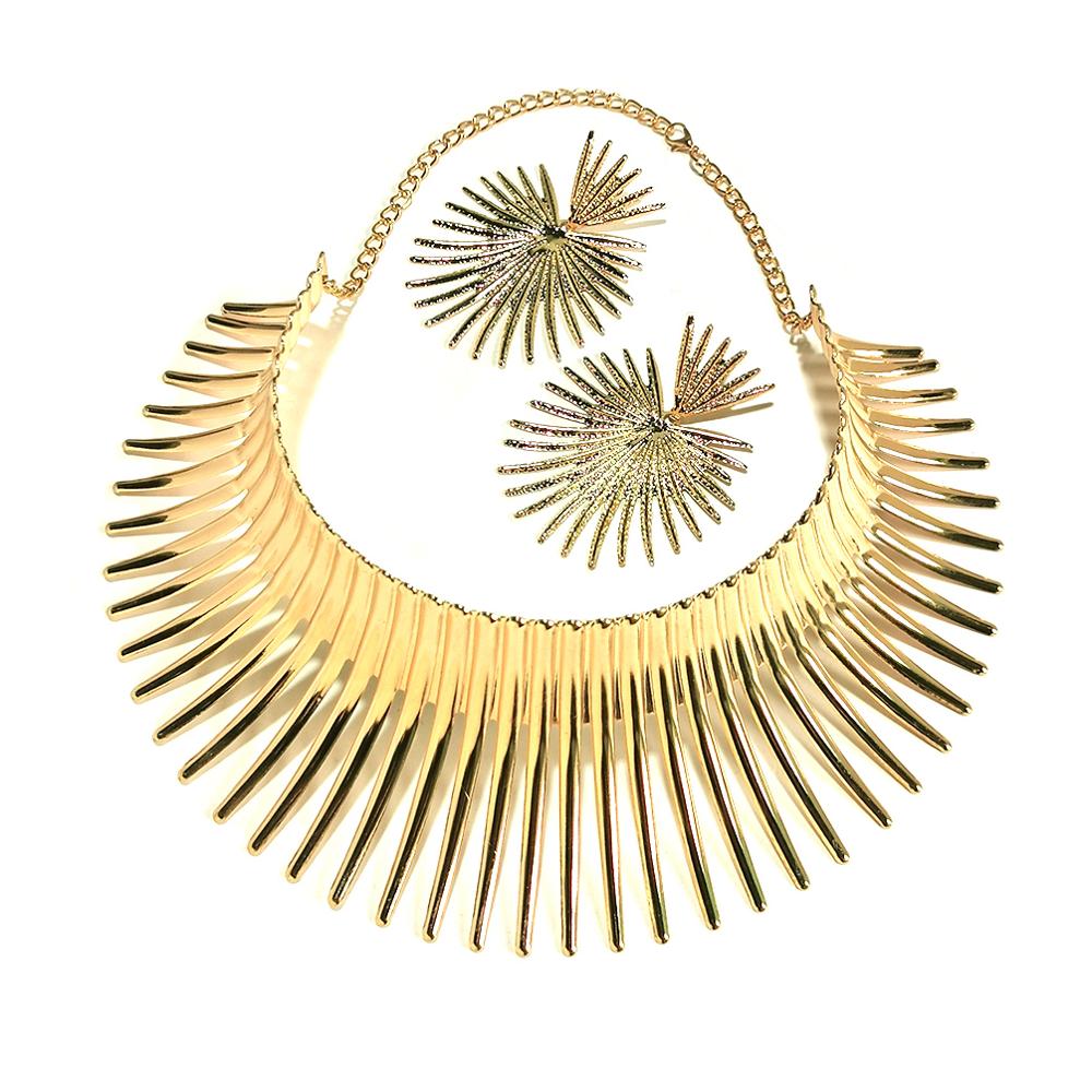 OHS jewelery 4620 MI1790Gold Africa Necklaces Jewellery Exaggerated Torque Choker And Earrings Set