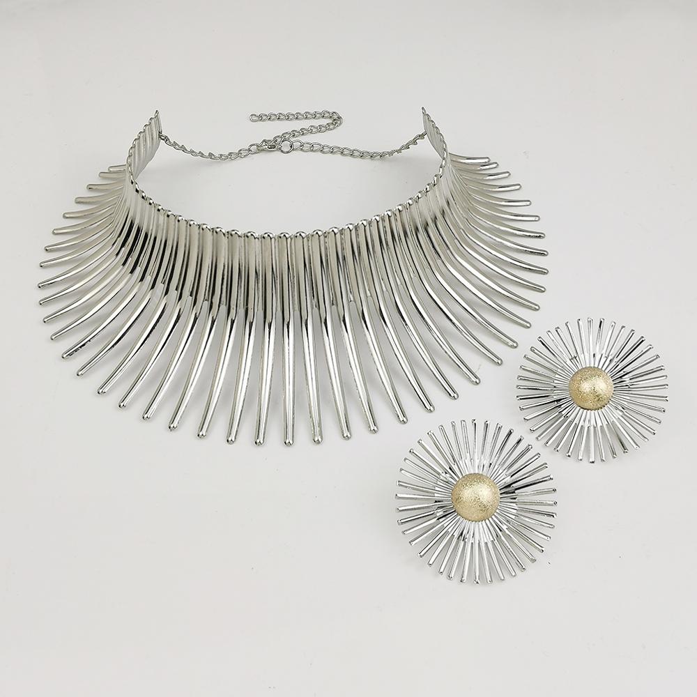 OHS jewelery 4620 1746GoldSilver Africa Necklaces Jewellery Set Exaggerated Torque Choker Earrings Set