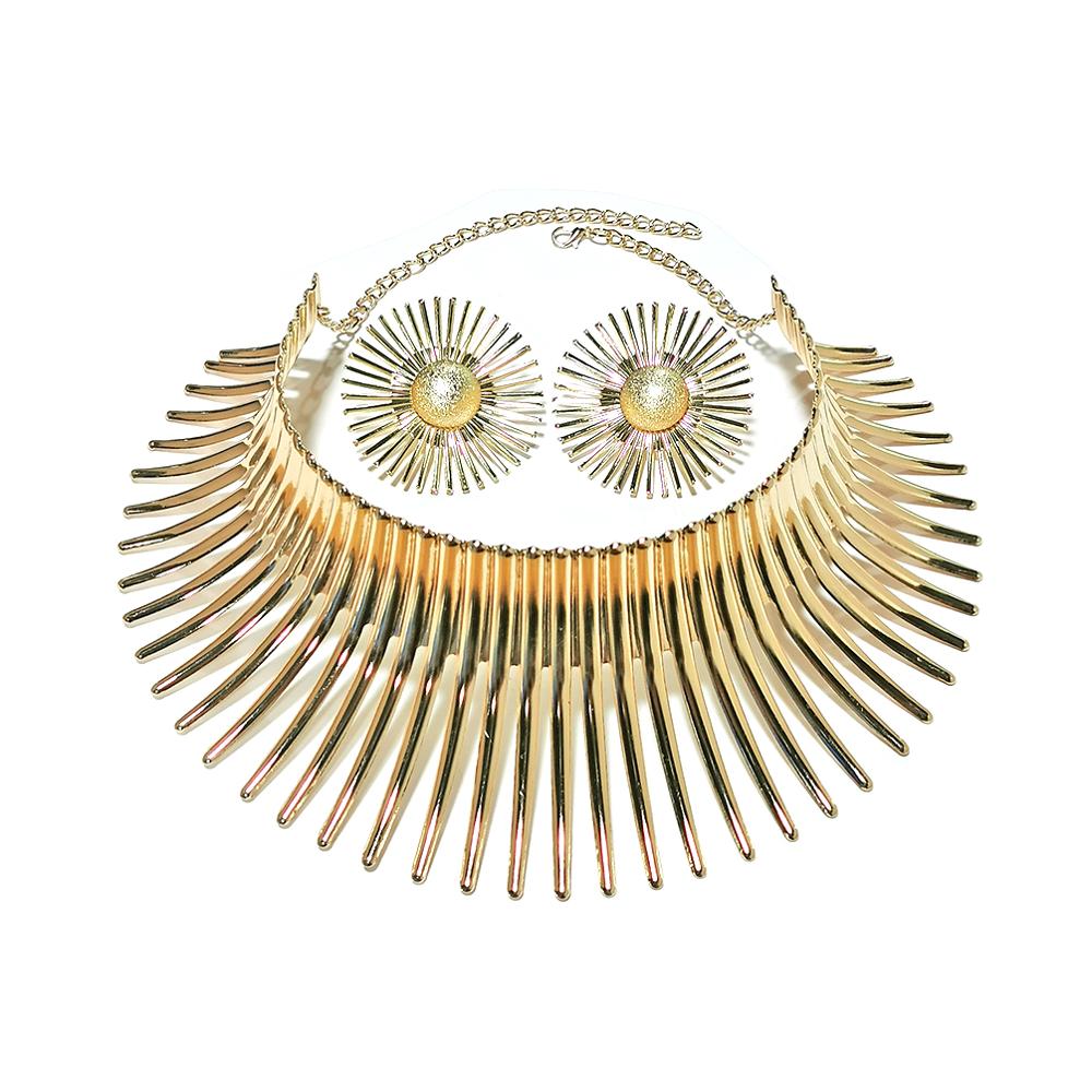 OHS jewelery 4620 MI1746Gold Africa Necklaces Jewellery Set Exaggerated Torque Choker Earrings Set