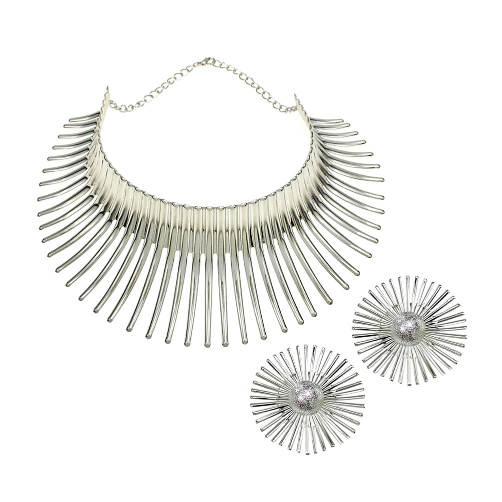 OHS jewelery 4620 MI1746Silver Africa Necklaces Jewellery Set Exaggerated Torque Choker Earrings Set