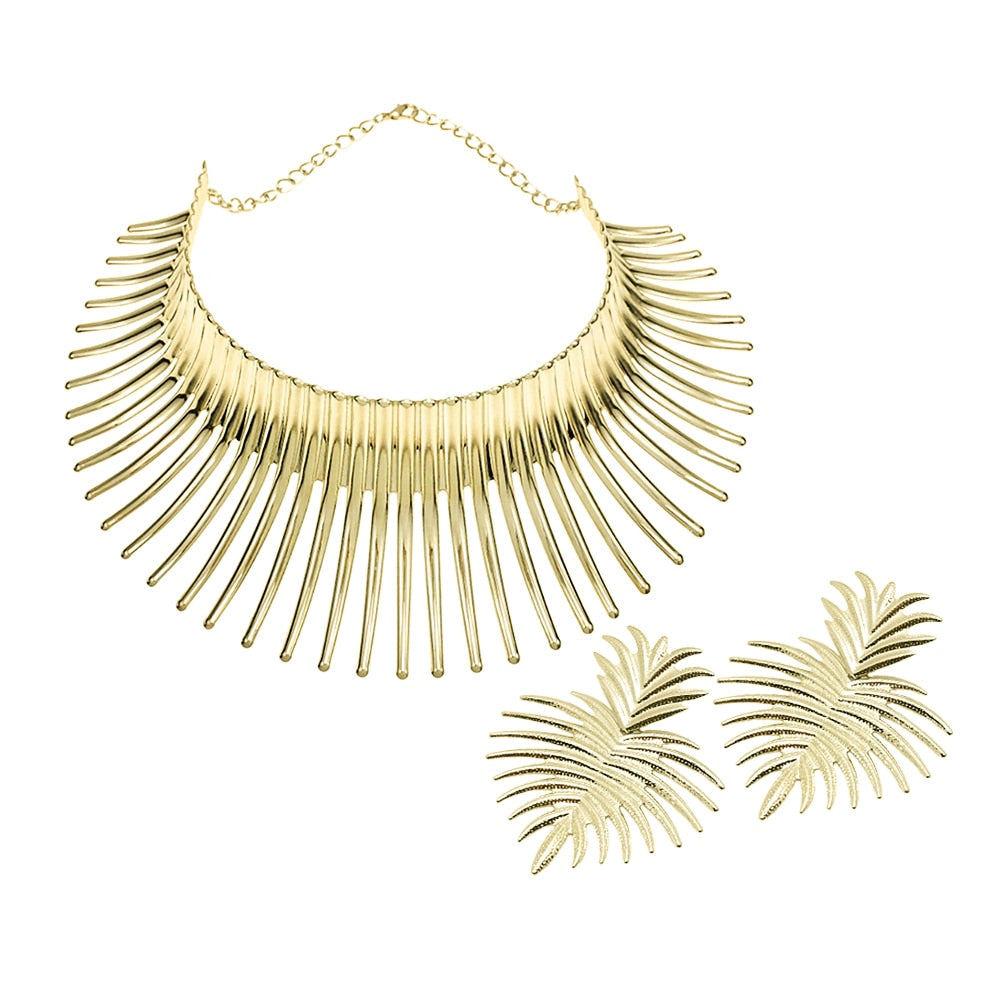 OHS jewelery 4620 MI1978Gold Africa Necklaces Jewellery Set Exaggerated Torque Choker Earrings Set