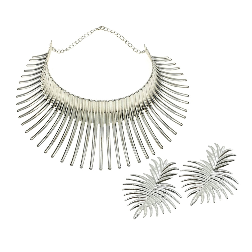 OHS jewelery 4620 MI1978Silver Africa Necklaces Jewellery Set Exaggerated Torque Choker Earrings Set