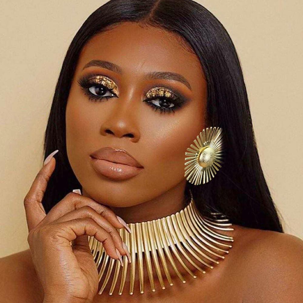 OHS jewelery Africa Necklaces Jewellery Set Exaggerated Torque Choker Earrings Set