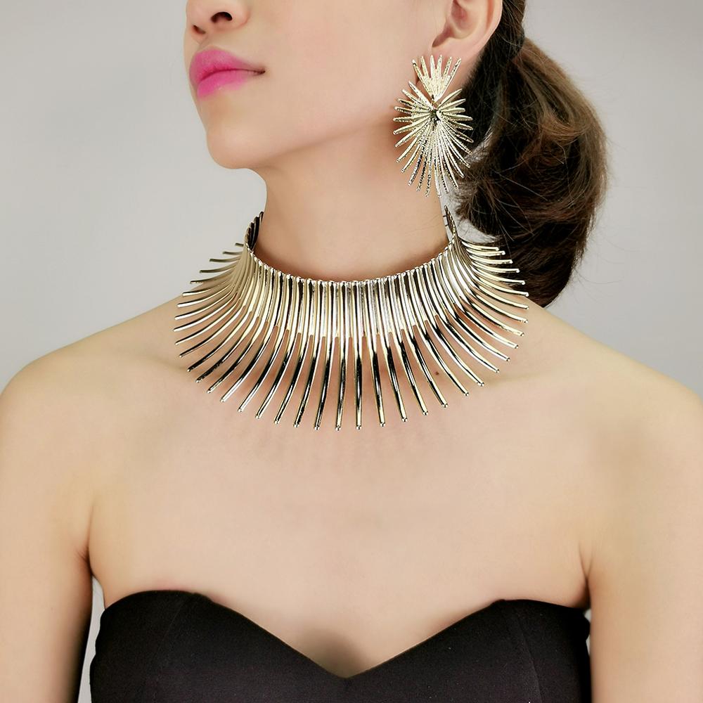 OHS jewelery Africa Necklaces Jewellery Set Exaggerated Torque Choker Earrings Set