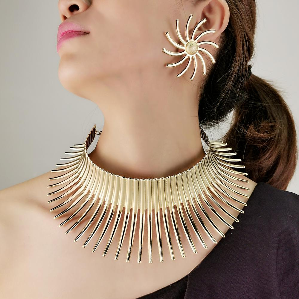 OHS jewelery Africa Necklaces Jewellery Set Exaggerated Torque Choker Earrings Set