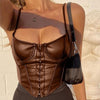 Sexy Black PU Leather Corset Crop Top 2021 Trending Best Seller In 4 Colours - OhSaucy