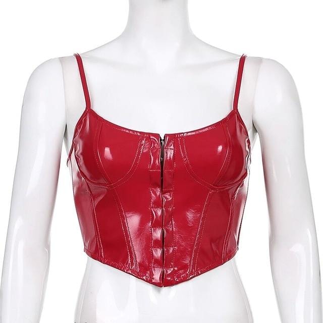 Sexy Black PU Leather Corset Crop Top 2021 Trending Best Seller In 4 Colours - OhSaucy
