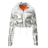 Oh Saucy Jackets Silver / M Foil Look or Faux Fur Fluffy ~ Bubble Puffers