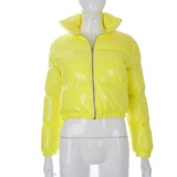 Oh Saucy Jackets Yellow / XL Foil Look or Faux Fur Fluffy ~ Bubble Puffers
