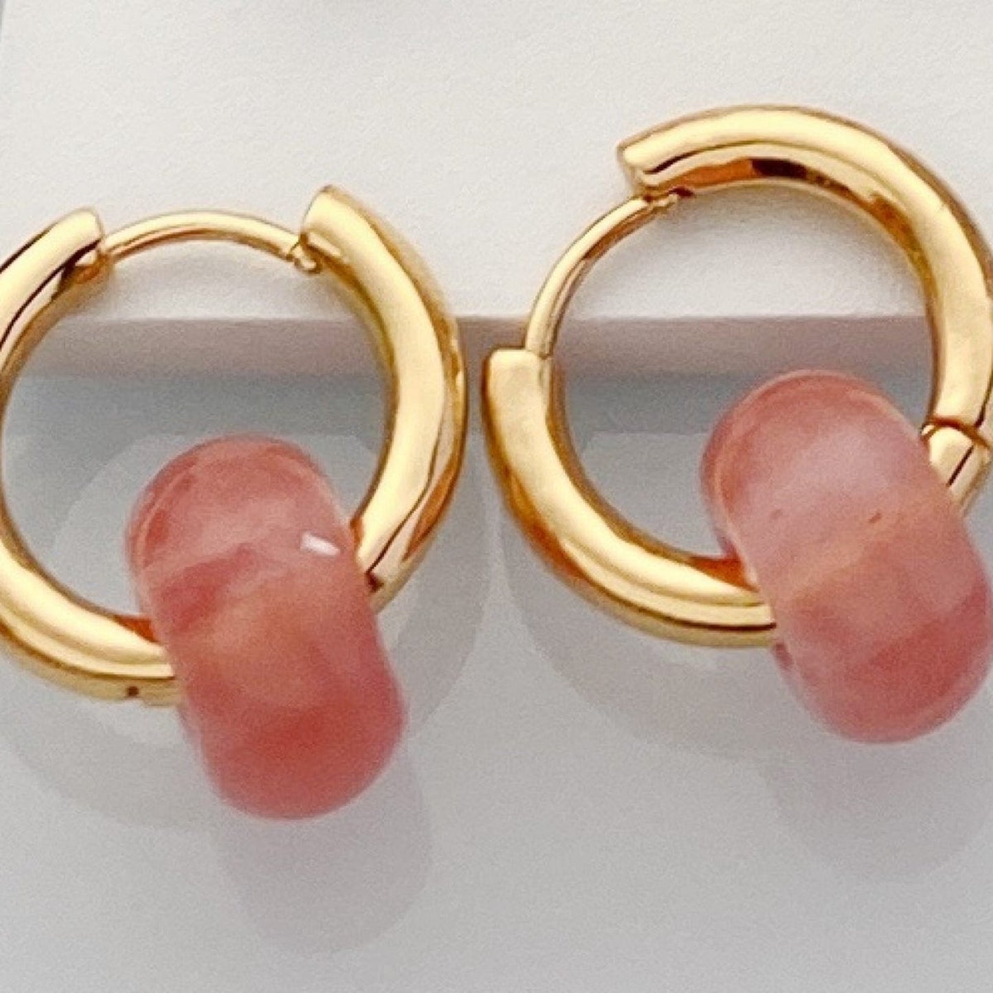Oh Saucy Apparel & Accessories > Jewelry > Earrings Gold Handmade Pink Natural Beads Earrings