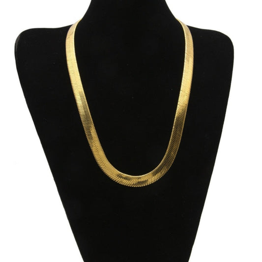 OHS jewelery "HITM UP"  Long/Choker Necklace 10MM Casual Flat Gold Color Hip Hop Chain
