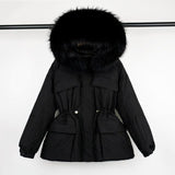 Oh Saucy real fur 5 / M Hooded Winter Feather Down Coat With Huge Raccoon Fur Collar  90% Duck Down