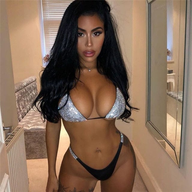Luxury Bling Rhinestone Bikini Sliver Set 2020 Crystal Diamond Sexy Women Swimsuit Halter Push Up Bandage Swimwear Bikini Set - OhSaucy