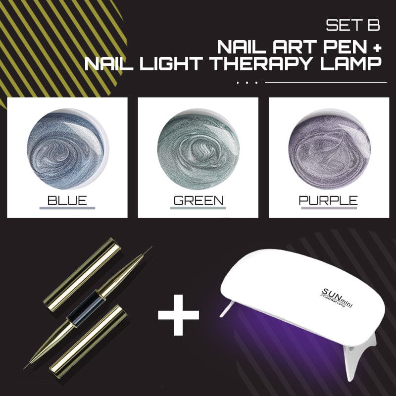Oh Saucy Beauty & Health B004# BLUE / Nail Art Pen+Nail Light Therapy Lamp Mirror Metallic Nail  Gel Kit  - PARTIAL  or COMPLETE SETS（1 to 6 PCS）+ Nail Therapy Light Dryer Lamp