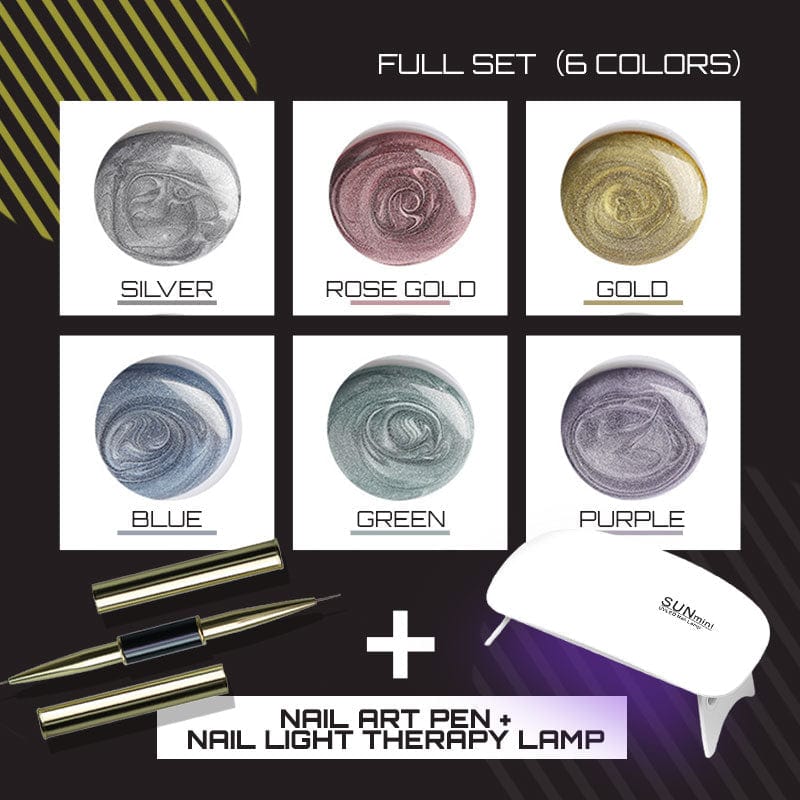 Oh Saucy Beauty & Health FULL SET(6 PCS) / Nail Art Pen+Nail Light Therapy Lamp Mirror Metallic Nail  Gel Kit  - PARTIAL  or COMPLETE SETS(1 to 6 PCS)+ Nail Therapy Light Dryer Lamp
