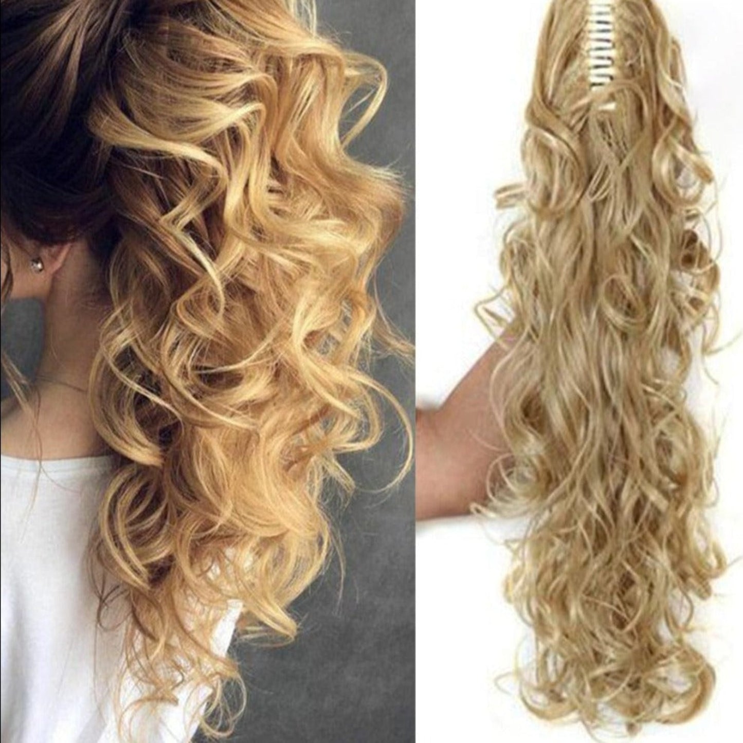 OHS hair Nylah B Synthetic 20 Inch Fiber Claw Clip Wavy Ponytail Extension Clip-In Hair Wig For Women