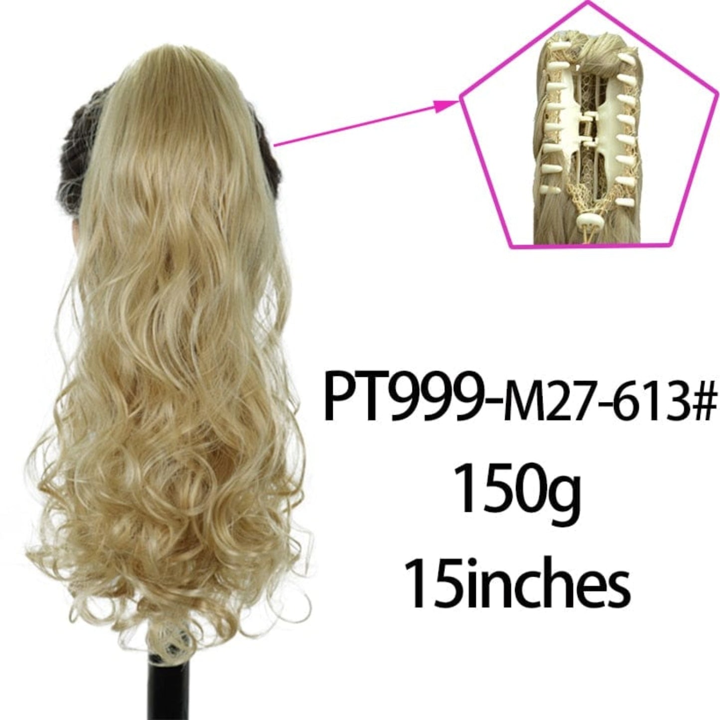 OHS hair M27-613 1 / 20inches / China Nylah B Synthetic 20 Inch Fiber Claw Clip Wavy Ponytail Extension Clip-In Hair Wig For Women