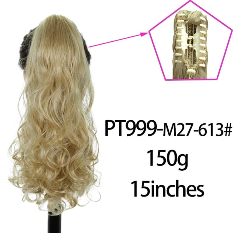 OHS hair M27-613 1 / 20inches / China Nylah B Synthetic 20 Inch  Fiber Claw Clip Wavy Ponytail Extension Clip-In Hair Wig For Women
