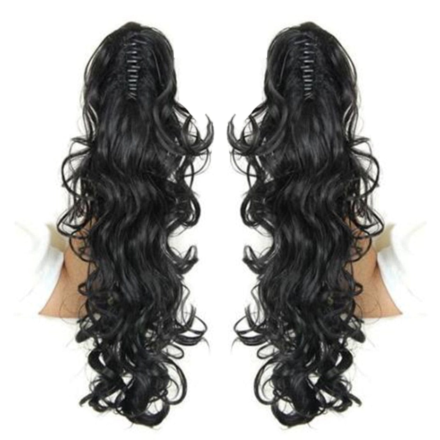 OHS hair PT020-1B / 20inches Nylah B Synthetic 20 Inch Fiber Claw Clip Wavy Ponytail Extension Clip-In Hair Wig For Women