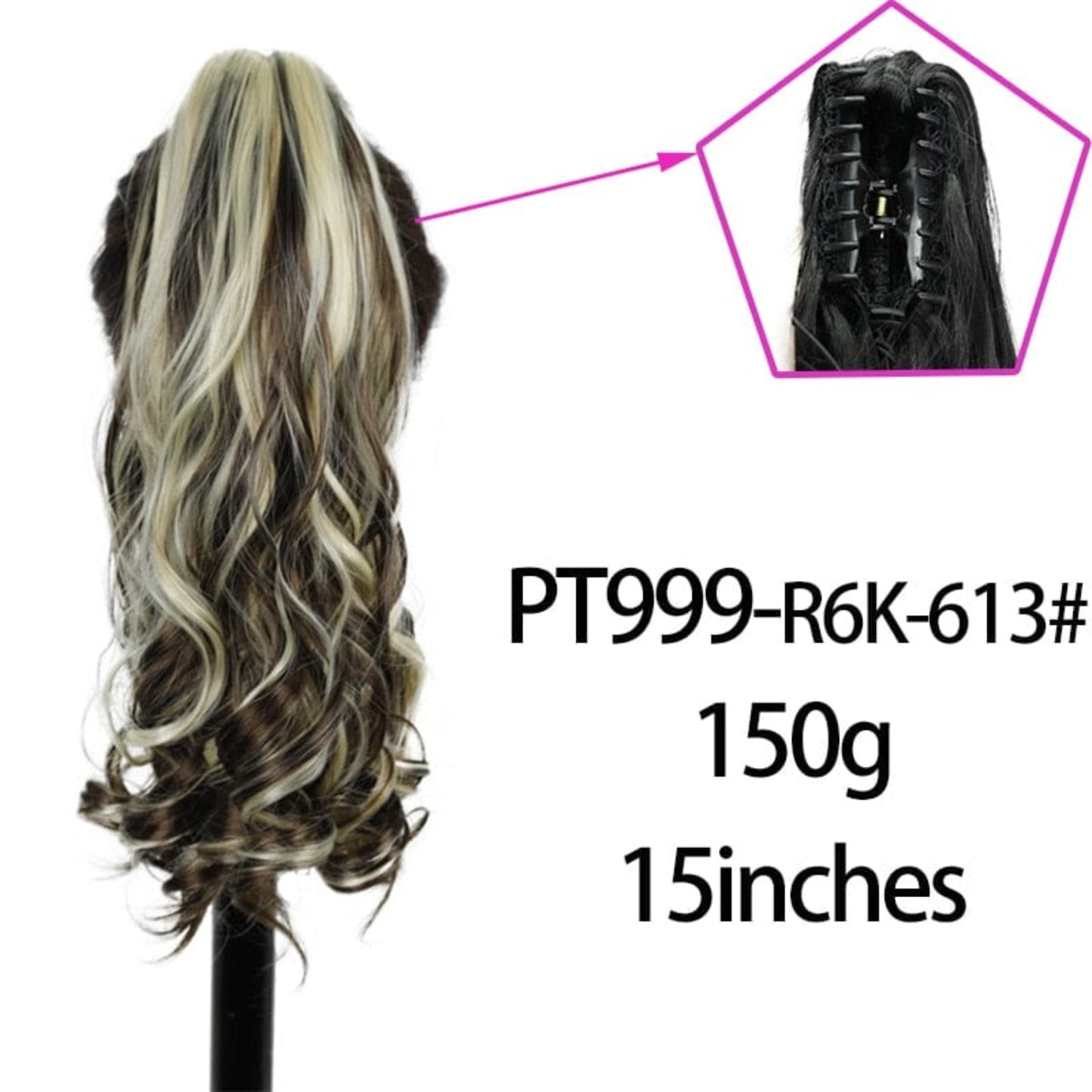 OHS hair R6K-613 / 20inches / China Nylah B Synthetic 20 Inch Fiber Claw Clip Wavy Ponytail Extension Clip-In Hair Wig For Women