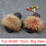 OHS sliders Natural 12cm BigSale / US 5 / China "NylahNY" 14cm Wider Fit - Fur Women Shoes Sandals - Real Raccoon Fur Slippers Sliders