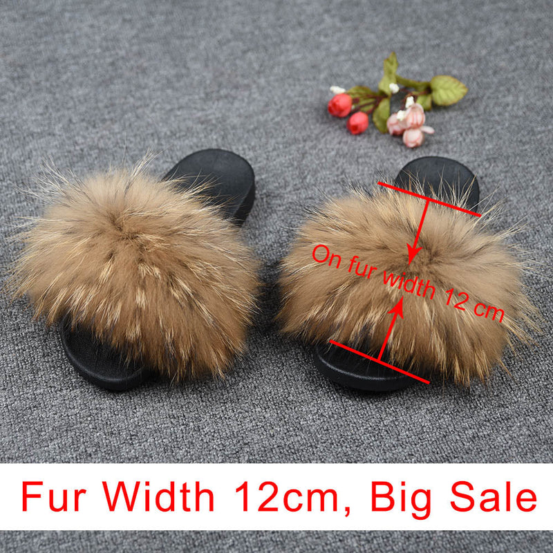 OHS sliders Natural 12cm BigSale / US 5 / China "NylahNY" 14cm Wider Fit - Fur Women Shoes Sandals - Real Raccoon Fur Slippers Sliders