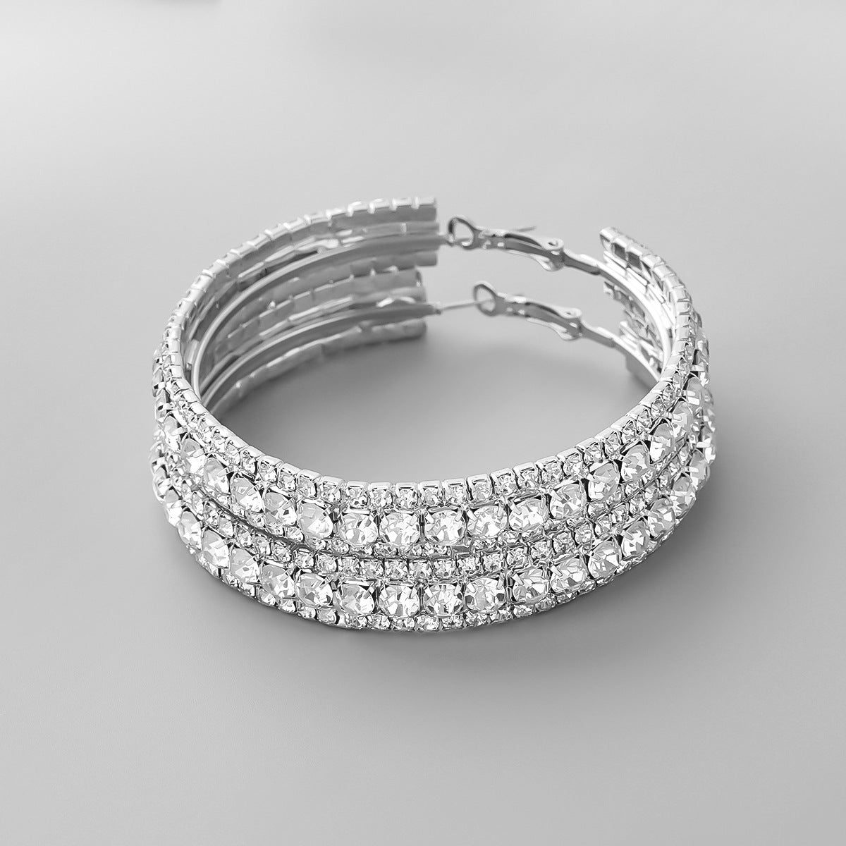 OhSaucy jewelery Silver / 6 Rhinestone Earrings European And American Exaggerated Earrings Trendy Women