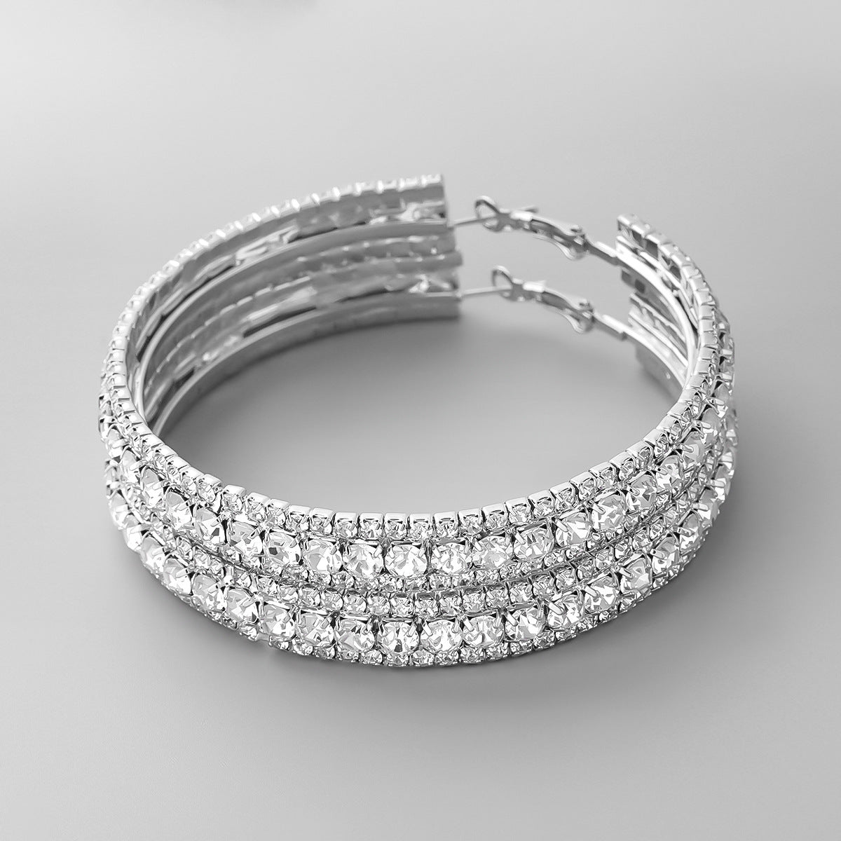 OhSaucy jewelery Silver / 7 Rhinestone Earrings European And American Exaggerated Earrings Trendy Women