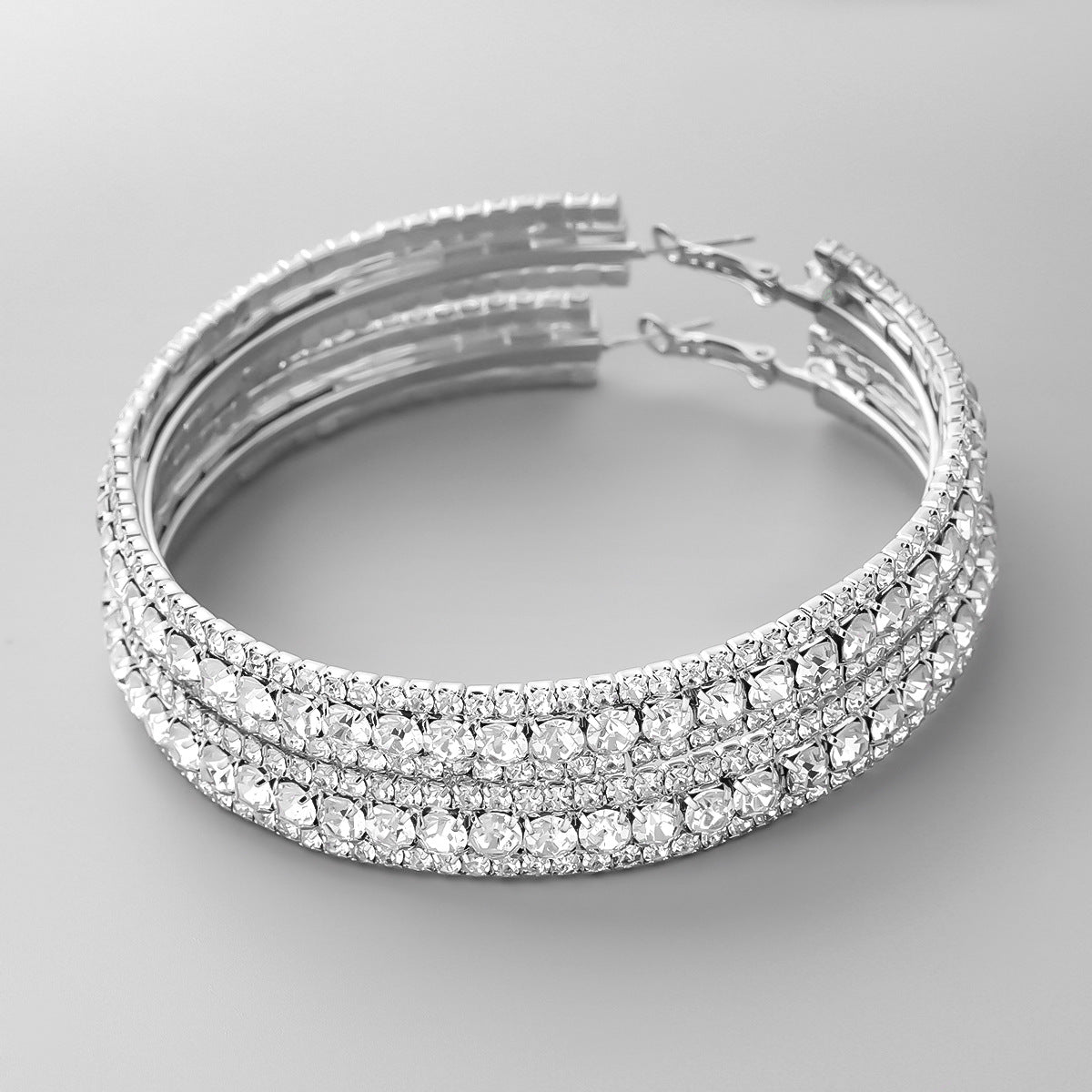 OhSaucy jewelery Silver / 8 Rhinestone Earrings European And American Exaggerated Earrings Trendy Women